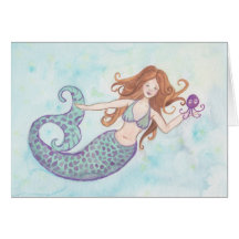 Mermaid and Octopus Wenskaart