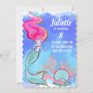 Mermaid and Pearl Clam Birthday Party Invitation Kaart