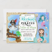 Mermaid and Pirate Birthday, Joint Birthday Invite Kaart (Voorkant)