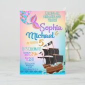 Mermaid and Pirate Birthday Party Kaart (Staand voorkant)