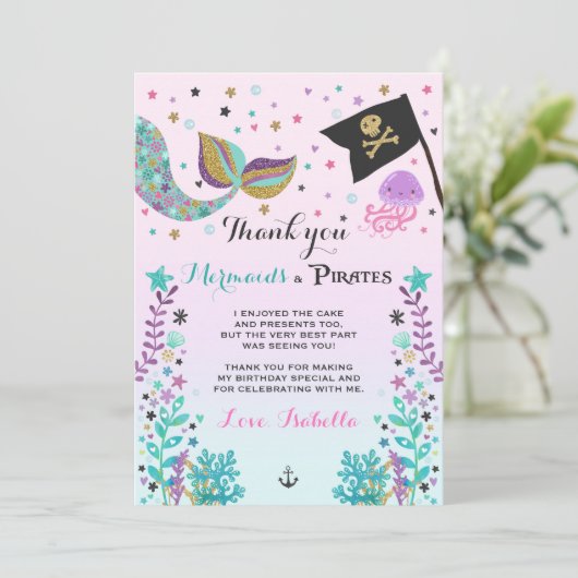 Mermaid and Pirate - Hartelijk dank voor uw kaart (Staand voorkant)