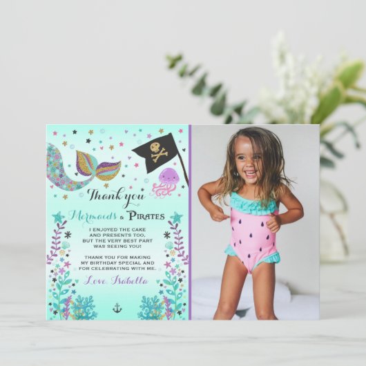 Mermaid and Pirate - Hartelijk dank voor uw kaart (Staand voorkant)