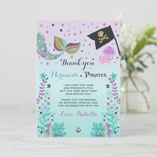 Mermaid and Pirate - Hartelijk dank voor uw kaart (Staand voorkant)