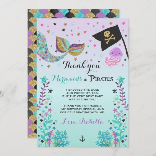 Mermaid and Pirate - Hartelijk dank voor uw kaart (Voorkant / Achterkant)