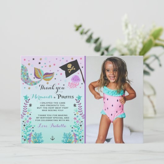 Mermaid and Pirate - Hartelijk dank voor uw kaart (Staand voorkant)