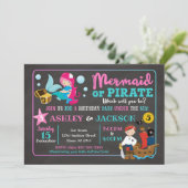 Mermaid and Pirate Joint Birthday Invitation Kaart (Staand voorkant)