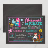 Mermaid and Pirate Joint Birthday Invitation Kaart (Voorkant / Achterkant)