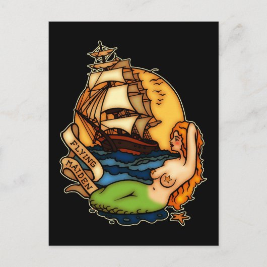 Mermaid and Pirate Ship Briefkaart (Voorkant)