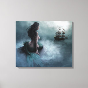 Mermaid and Pirate Ship Canvas Afdruk