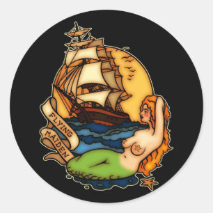 Mermaid and Pirate Ship Ronde Sticker