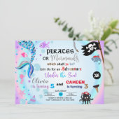 Mermaid and pirate siblings-uitnodiging. kaart (Staand voorkant)