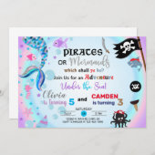 Mermaid and pirate siblings-uitnodiging. kaart (Voorkant / Achterkant)