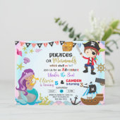 Mermaid and pirate siblings-uitnodiging. kaart (Staand voorkant)