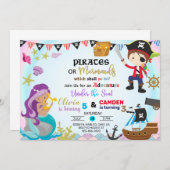 Mermaid and pirate siblings-uitnodiging. kaart (Voorkant / Achterkant)