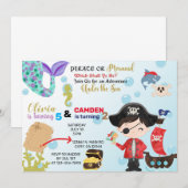 Mermaid and pirate siblings-uitnodiging. kaart (Voorkant / Achterkant)