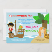 Mermaid and Pirate Twins Joint Birthday Party Kaart (Voorkant)