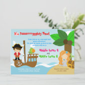 Mermaid and Pirate Twins Joint Birthday Party Kaart (Staand voorkant)