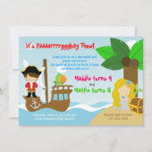 Mermaid and Pirate Twins Joint Birthday Party Kaart (Voorkant)