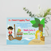 Mermaid and Pirate Twins Joint Birthday Party Kaart (Staand voorkant)