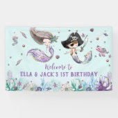 Mermaid and Pirate under the Zee Birthday Backdrop Spandoek (Horizontaal)