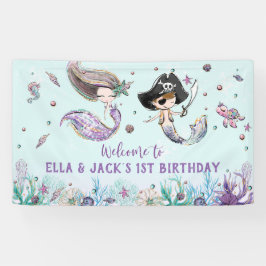Mermaid and Pirate under the Zee Birthday Backdrop Spandoek