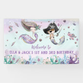 Mermaid and Pirate under the Zee Birthday Backdrop Spandoek (Horizontaal)