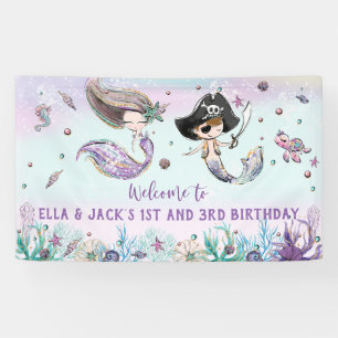 Mermaid and Pirate under the Zee Birthday Backdrop Spandoek