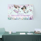 Mermaid and Pirate under the Zee Birthday Backdrop Spandoek (Beurs)