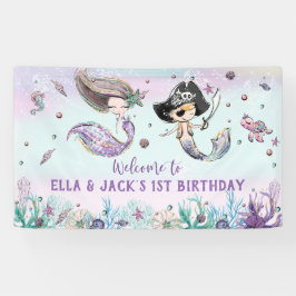 Mermaid and Pirate under the Zee Birthday Backdrop Spandoek