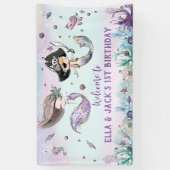 Mermaid and Pirate under the Zee Birthday Backdrop Spandoek (Verticaal)