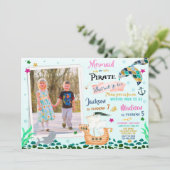 Mermaid and Pirate verjaardagsuitnodiging Boy Girl Kaart (Staand voorkant)