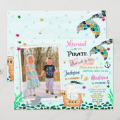 Mermaid and Pirate verjaardagsuitnodiging Boy Girl Kaart (Voorkant / Achterkant)