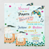 Mermaid and Pirate verjaardagsuitnodiging Boy Girl Kaart (Voorkant / Achterkant)