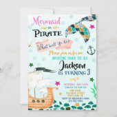 Mermaid and Pirate verjaardagsuitnodiging Boy Girl Kaart (Voorkant)