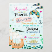 Mermaid and Pirate verjaardagsuitnodiging Boy Girl Kaart (Voorkant / Achterkant)
