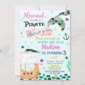 Mermaid and Pirate verjaardagsuitnodiging Boy Girl Kaart (Voorkant)
