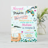 Mermaid and Pirate verjaardagsuitnodiging Boy Girl Kaart (Staand voorkant)