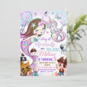 Mermaid and Pirates Birthday Invitation Unicorn Kaart (Staand voorkant)