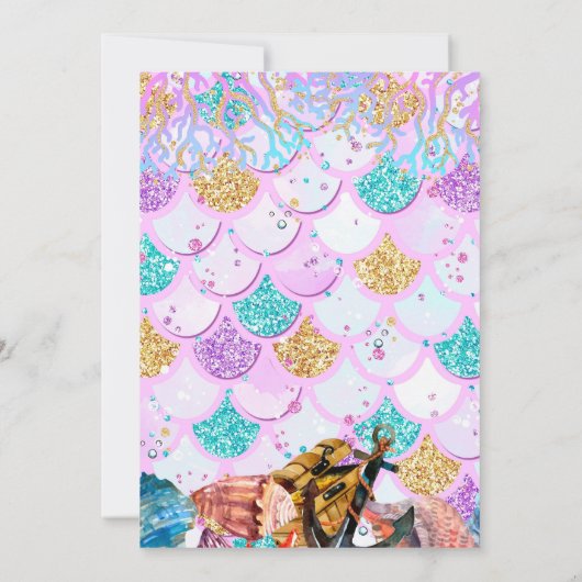 Mermaid and Pirates Birthday Invitation Unicorn Kaart (Achterkant)