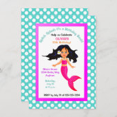 Mermaid and Polka Dot Party Invitation Kaart (Voorkant / Achterkant)