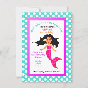 Mermaid and Polka Dot Party Invitation Kaart