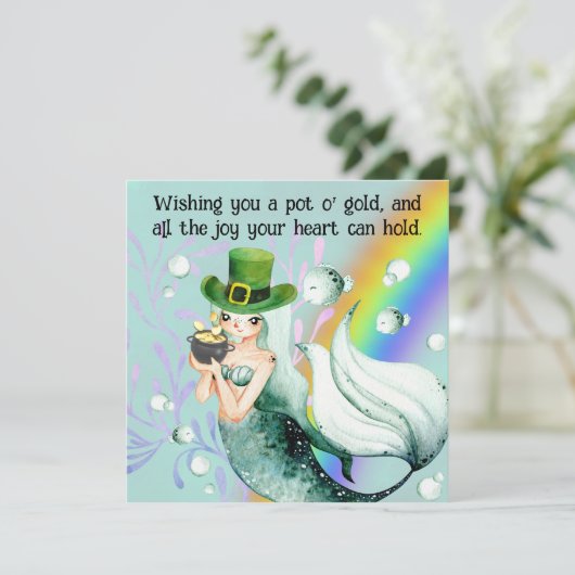 Mermaid and Pot o'Gold St. Patrick's Day Card (Staand voorkant)