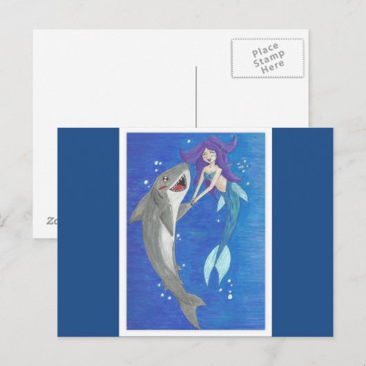 Mermaid and Shark Friends Briefkaart (Voorkant / Achterkant)