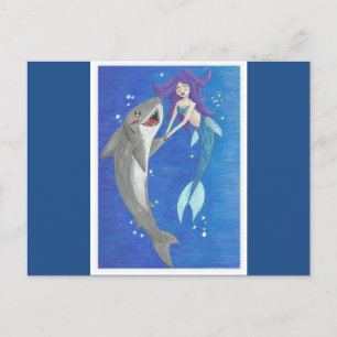 Mermaid and Shark Friends Briefkaart