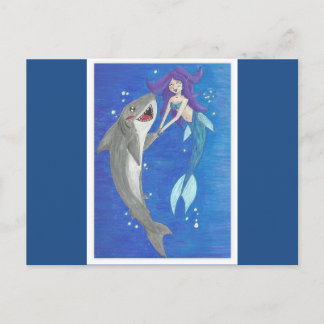 Mermaid and Shark Friends Briefkaart