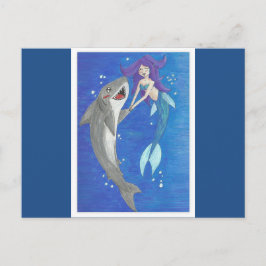 Mermaid and Shark Friends Briefkaart
