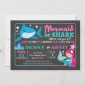 Mermaid and Shark Joint Birthday Invitation Kaart (Voorkant)