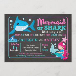 Mermaid and Shark Joint Birthday Invitation Kaart