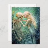 Mermaid and Skeleton in Underwater Embrace Feestdagenkaart (Voorkant / Achterkant)