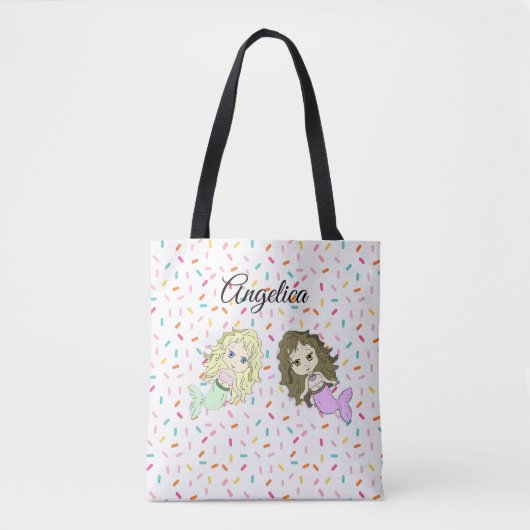 Mermaid and Snoep Sprinkles Personalized Canvas ta Tote Bag (Voorkant)